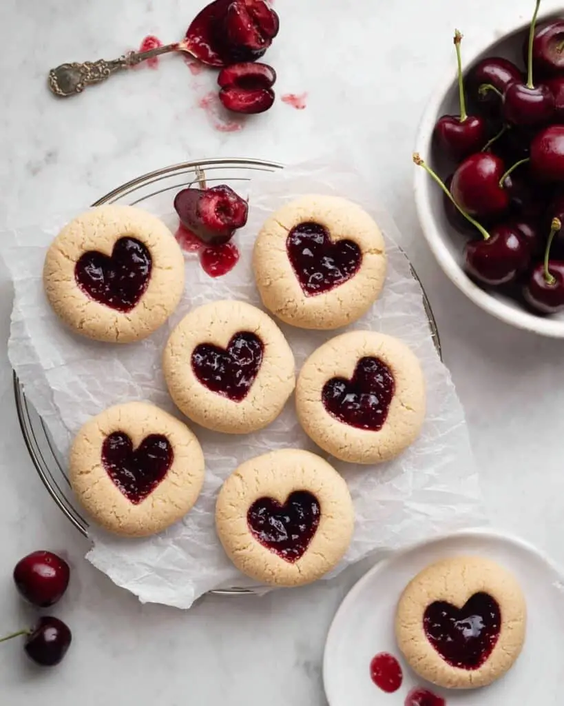 Cherry Heart Thumbprint Cookies with Fresh Cherry Jam Recipe