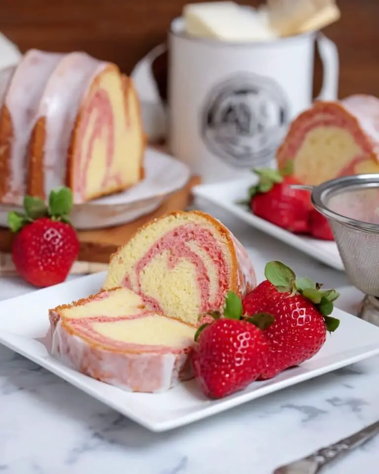 Strawberry Cream Cheese Pound Cake with Swirled Fresh Strawberry Glaze Recipe