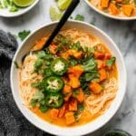 Coconut Curry Soup with Sweet Potatoes, Carrots, and Rice Noodles Recipe