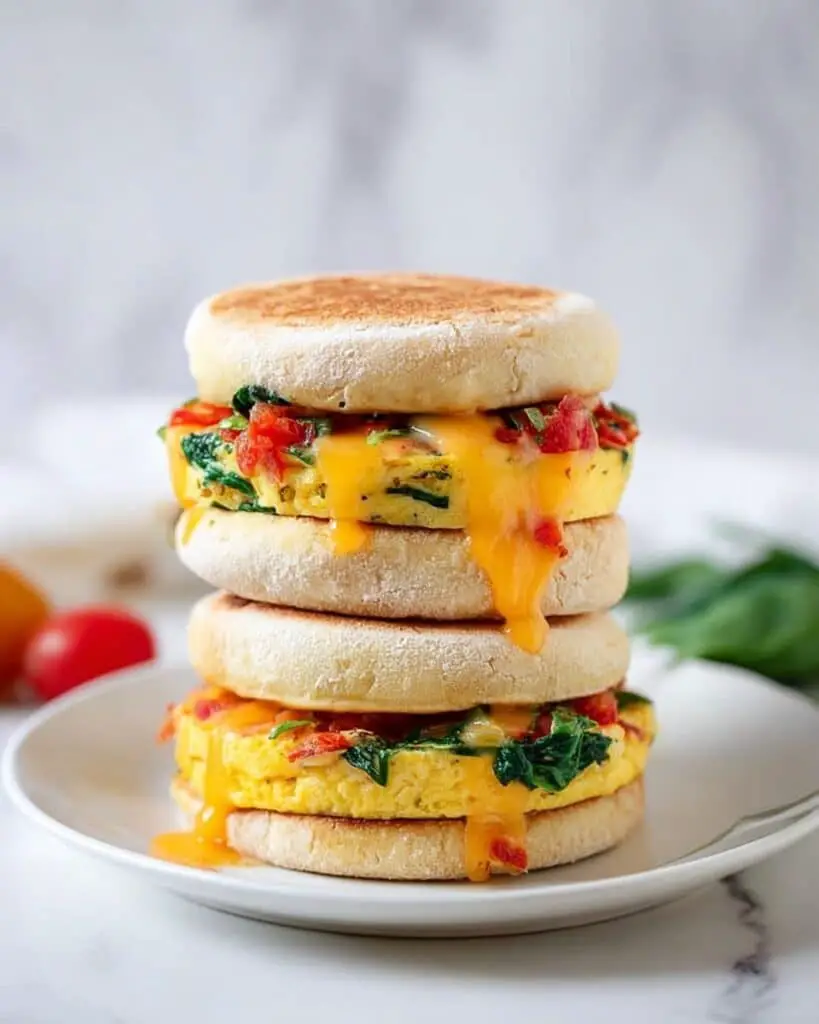 Healthy Make-Ahead Breakfast Sandwich with Spinach, Cherry Tomatoes, and Cheddar Recipe