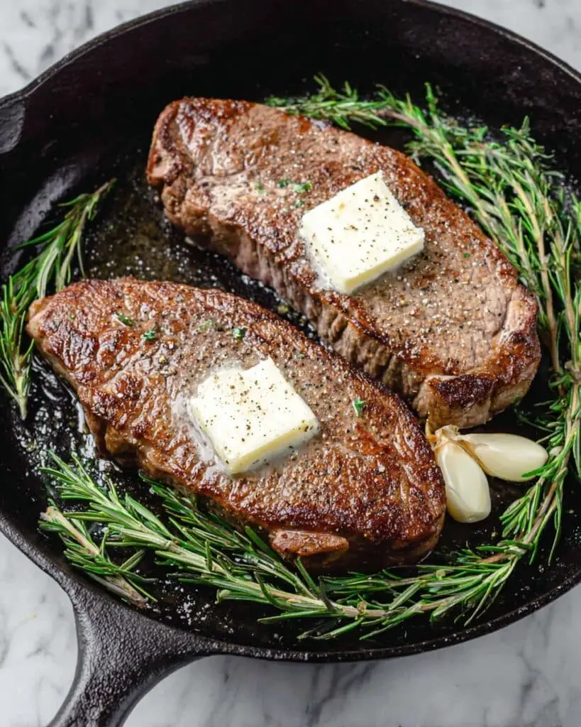 Pan Seared Rib-Eye Steak with Garlic and Rosemary Recipe