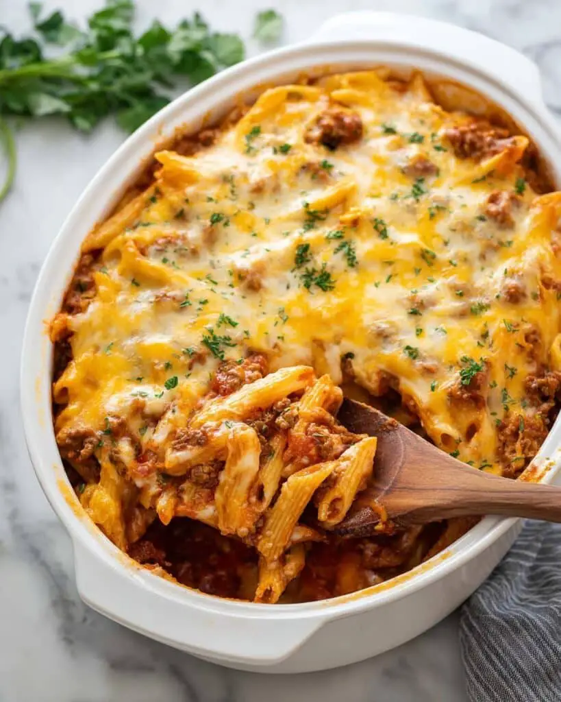 Slow Cooker Baked Ziti with Ground Beef and Cheese Recipe