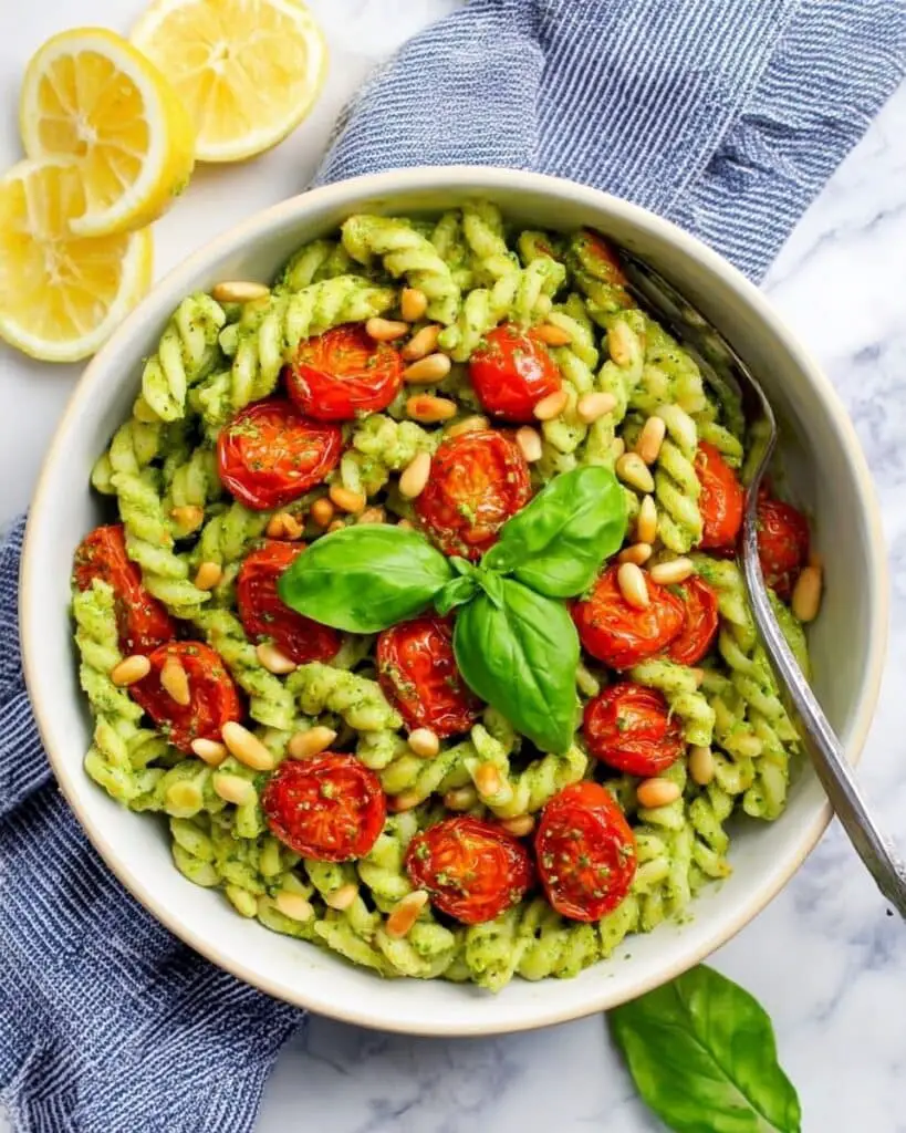 Creamy Avocado Pasta with Cherry Tomatoes and Pine Nuts Recipe