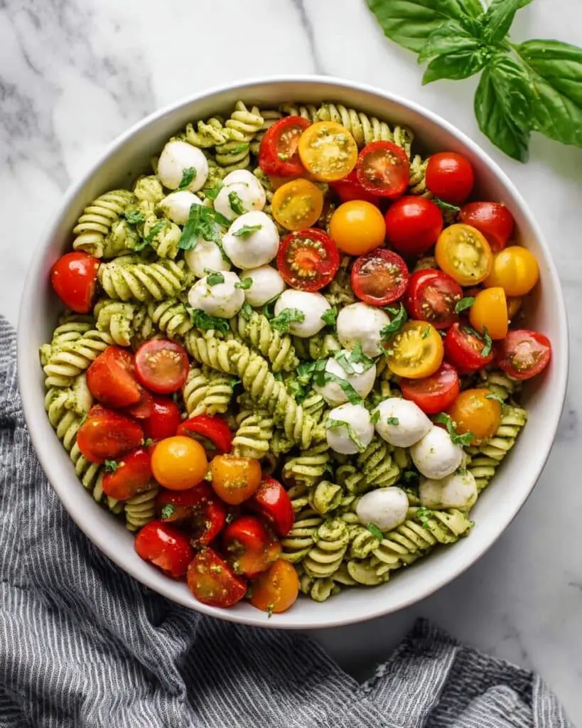 Pesto Pasta Salad with Tomatoes & Mozzarella Recipe