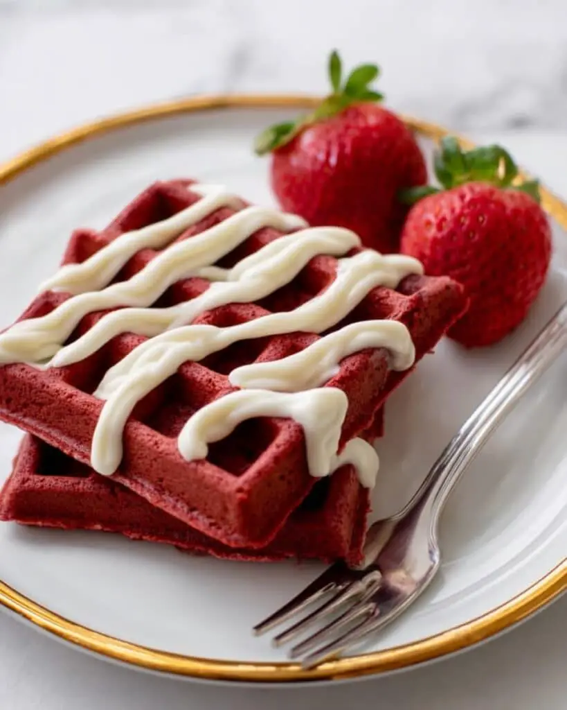 Red Velvet Waffles with Cream Cheese Drizzle Recipe