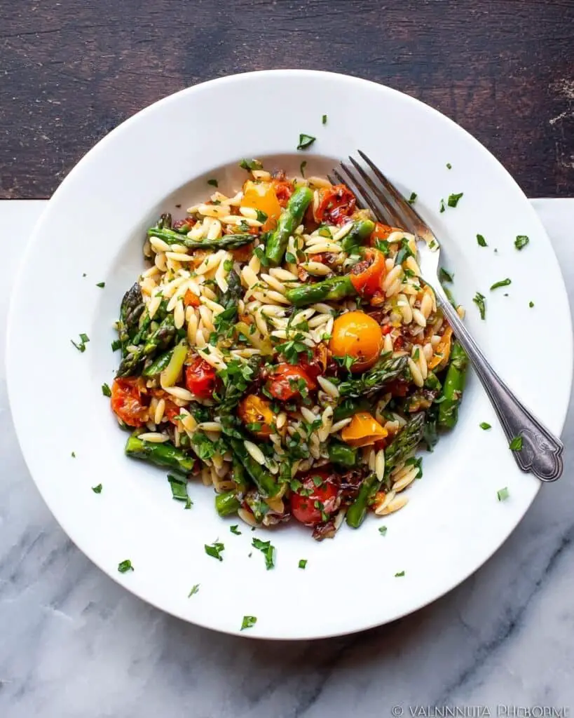 Lemon Garlic Orzo with Roasted Vegetables Recipe