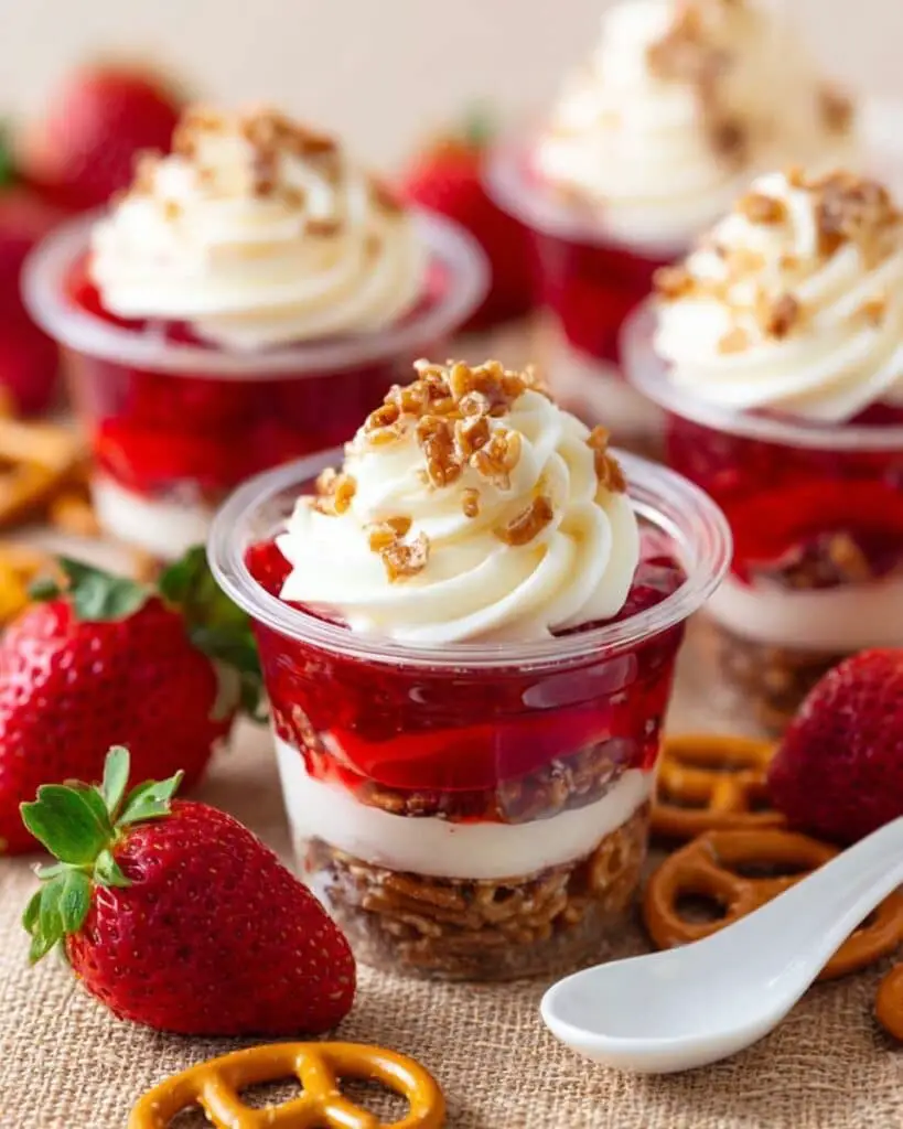 Individual Strawberry Pretzel Salad Jars Recipe