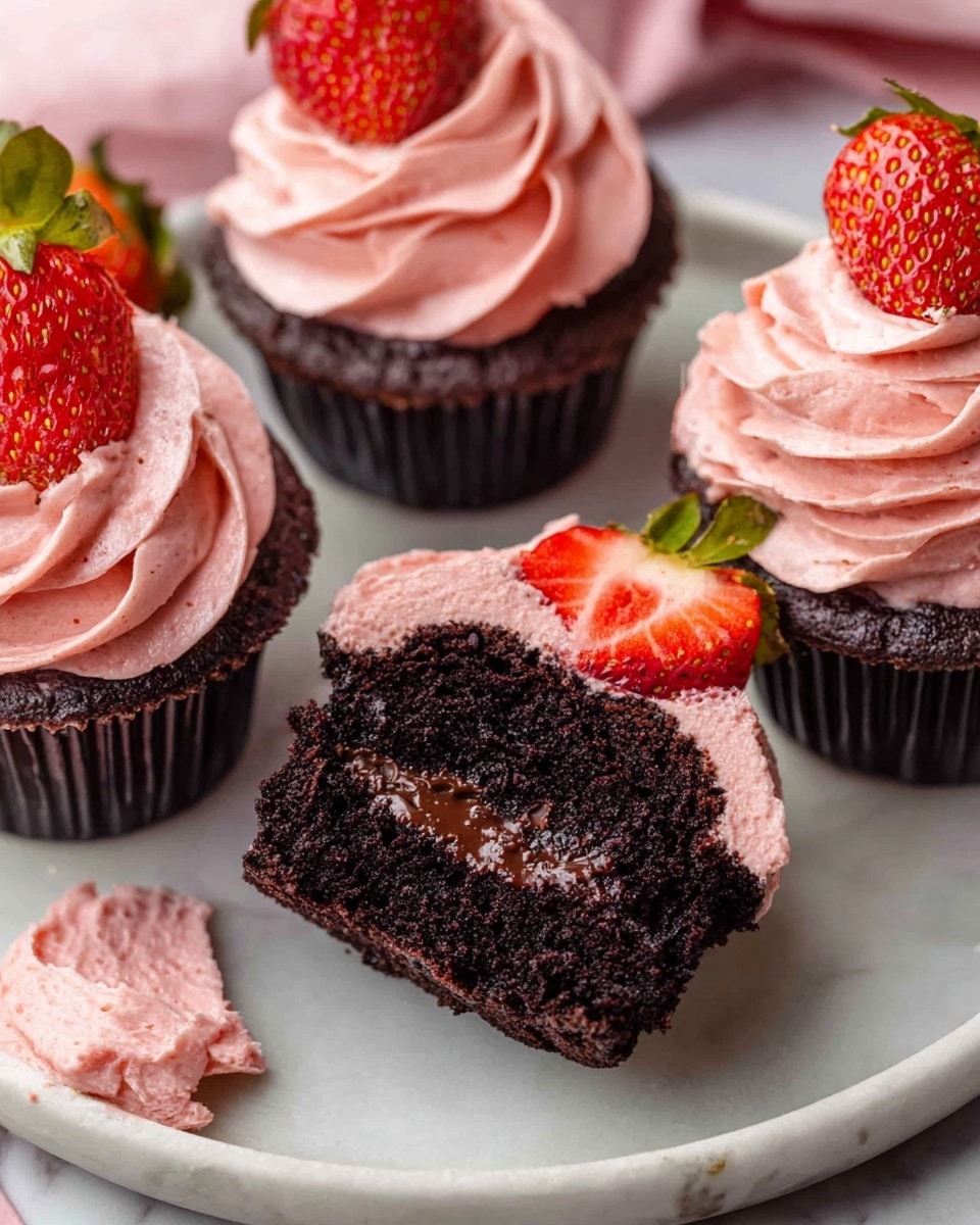 Chocolate Strawberry Cupcakes with Ganache and Strawberry Swiss Meringue Buttercream Recipe