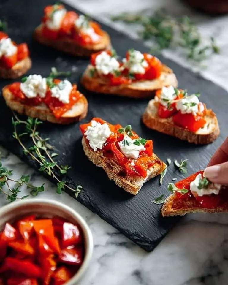 Roasted Red Peppers Goat Cheese Crostini Recipe