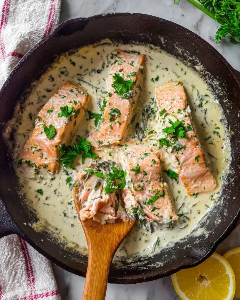 Lemon Garlic Coconut Salmon with Spinach and Parmesan Recipe