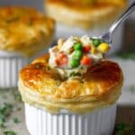 Mini Chicken Pot Pies with Creamy Vegetable Filling and Puff Pastry Topping Recipe
