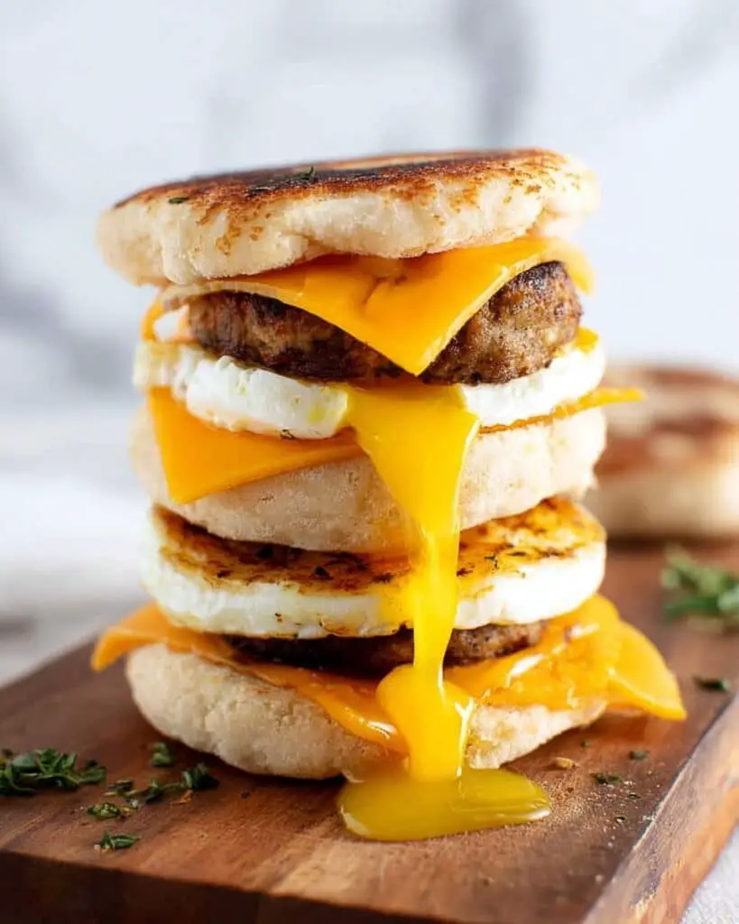 Air Fryer Breakfast Sandwich with Sausage, Eggs, and Cheddar Recipe
