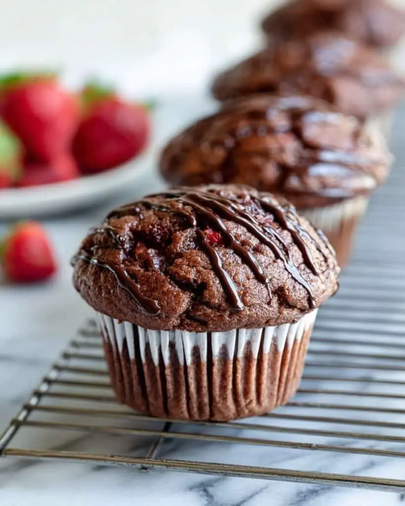 Chocolate Strawberry Muffins with Chocolate Drizzle Recipe