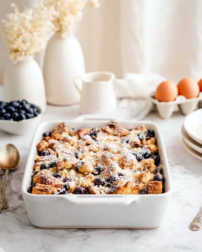 Blueberry Brioche French Toast Casserole with Streusel Topping Recipe