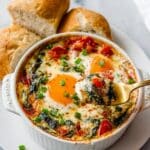 Baked Feta Eggs with Spinach and Tomatoes Recipe