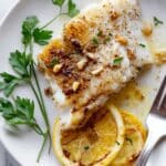 Pan Seared Chilean Sea Bass with Garlic Oregano Butter and Lemon Recipe