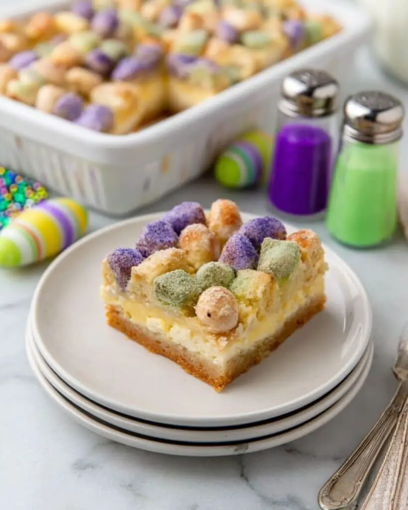 Bubble Up King Cake Casserole with Icing and Festive Sugar Recipe
