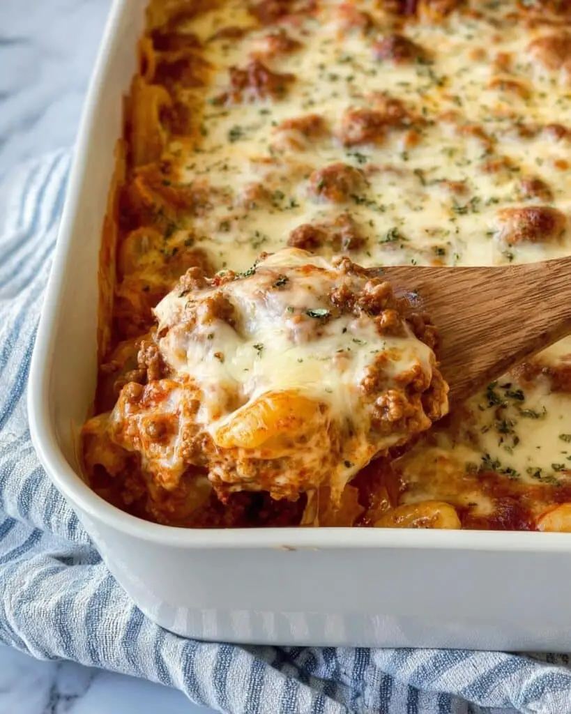 Cheesy Baked Tortellini Casserole with Meat Sauce Recipe
