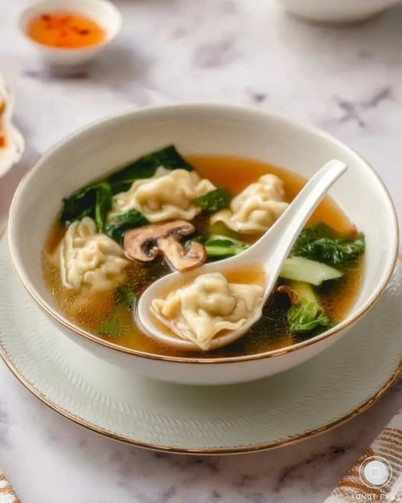 Wonton Soup with Shiitake Mushrooms and Baby Bok Choy Recipe