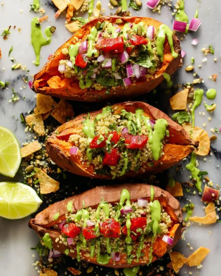Quinoa-Stuffed Sweet Potatoes with Avocado-Cilantro Sauce Recipe