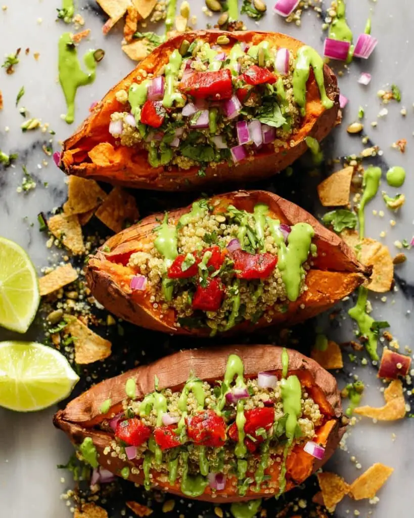 Quinoa-Stuffed Sweet Potatoes with Avocado-Cilantro Sauce Recipe