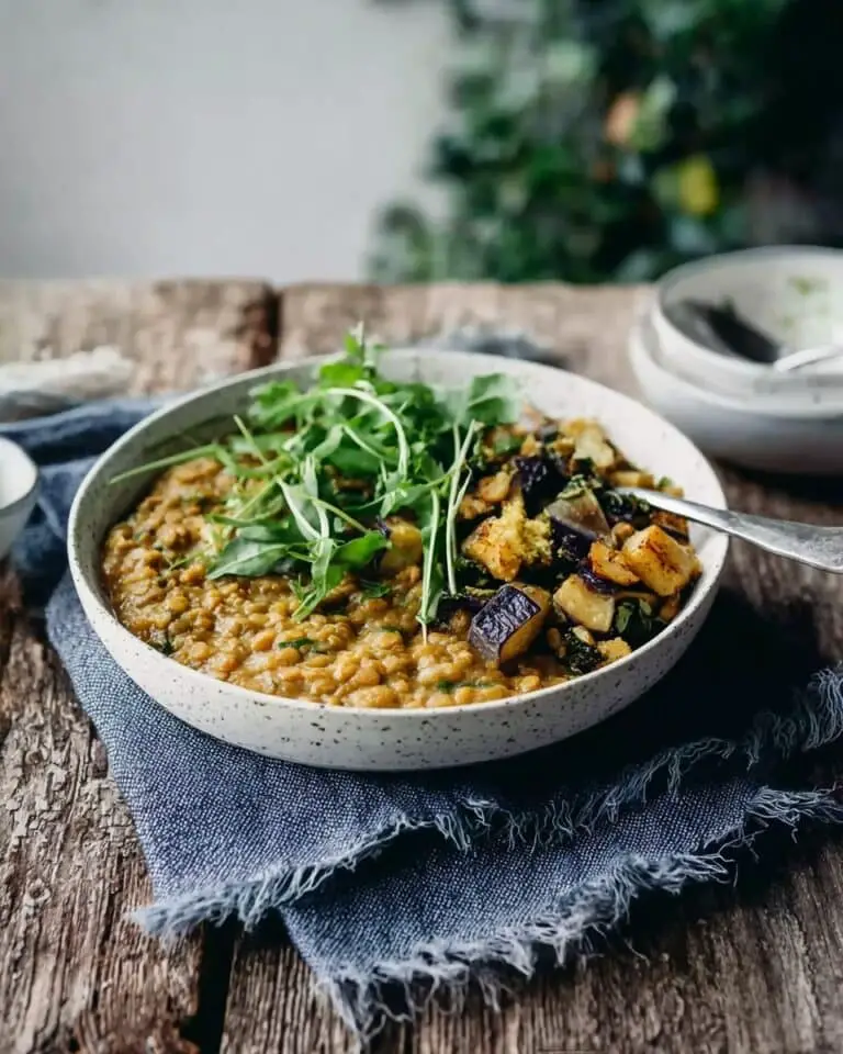 Red Lentil Dahl with Roasted Eggplant Recipe