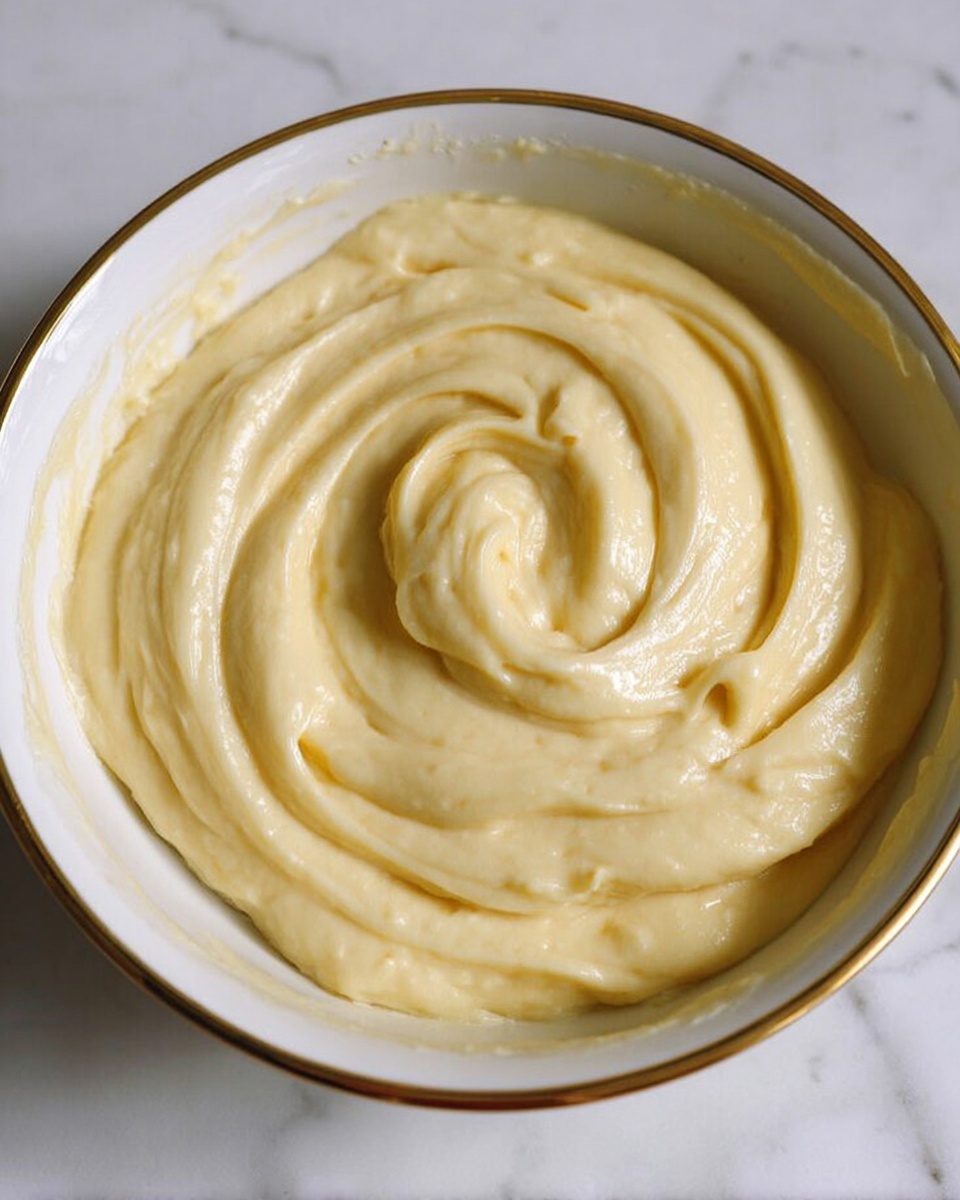 A close-up image of a smooth, creamy light beige sauce swirled gently in a shallow white bowl with a thin gold rim. The sauce forms soft peaks and curved folds, creating a spiral pattern that builds up from the center to the edges. The bowl is placed on a white marbled surface, and the texture of the sauce looks rich and thick with a slight shine from the light. Photo taken with an iphone --ar 4:5 --v 7