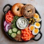 Bagel Brunch Board with Smoked Salmon, Cream Cheese, and Fresh Vegetables Recipe