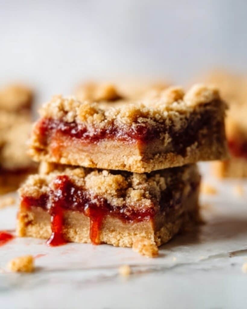 Peanut Butter and Cheesecake Bars with Strawberry Jam and Oat Crumble Recipe