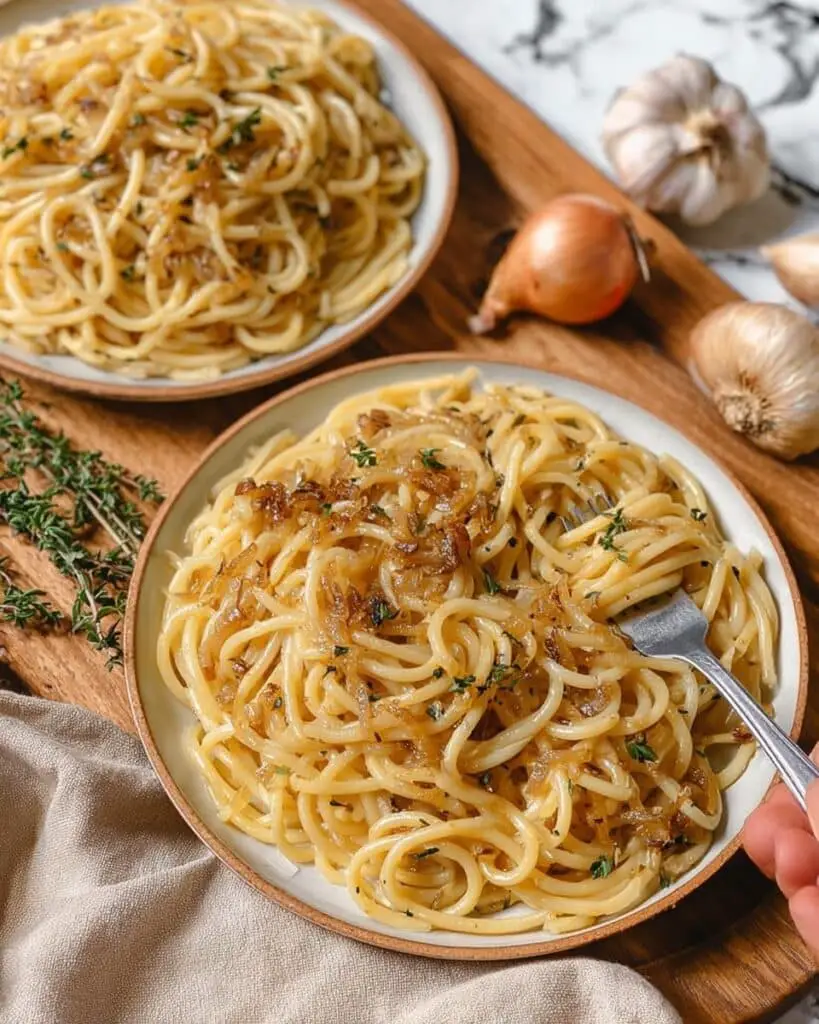 Vegan Caramelized Onion & Roasted Garlic Pasta Recipe