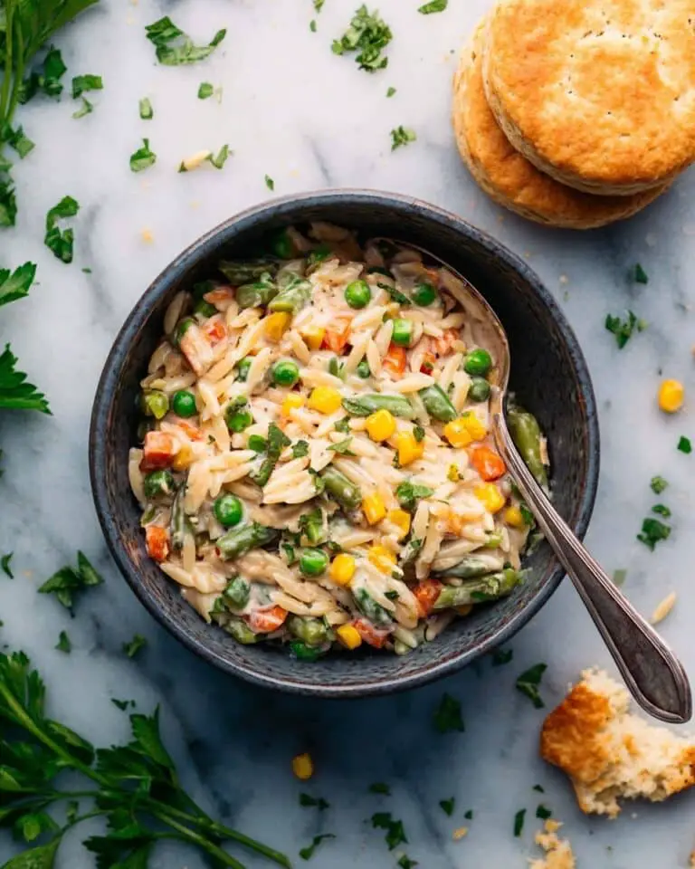 Chicken Pot Pie Pasta with Orzo and Vegetables Recipe