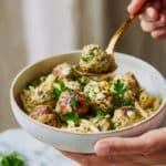 Sundried Tomato Chicken Meatballs with Herbed Lemon Orzo Recipe