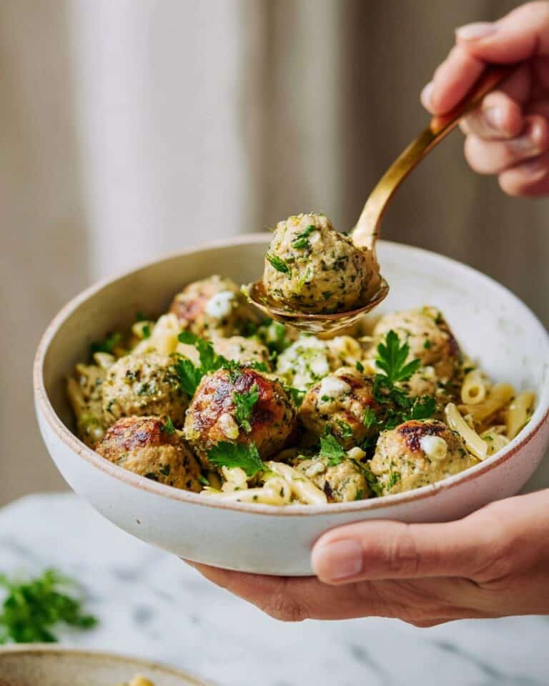 Sundried Tomato Chicken Meatballs with Herbed Lemon Orzo Recipe