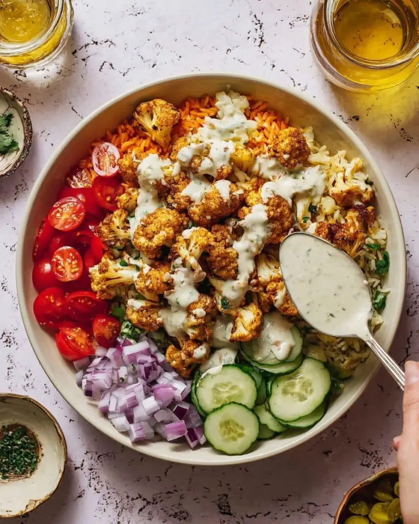 Chicken Shawarma Crispy Rice Salad with Lemon-Tahini Dressing Recipe