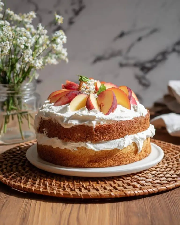 Peach Shortcake Cake with Fresh Whipped Cream Recipe