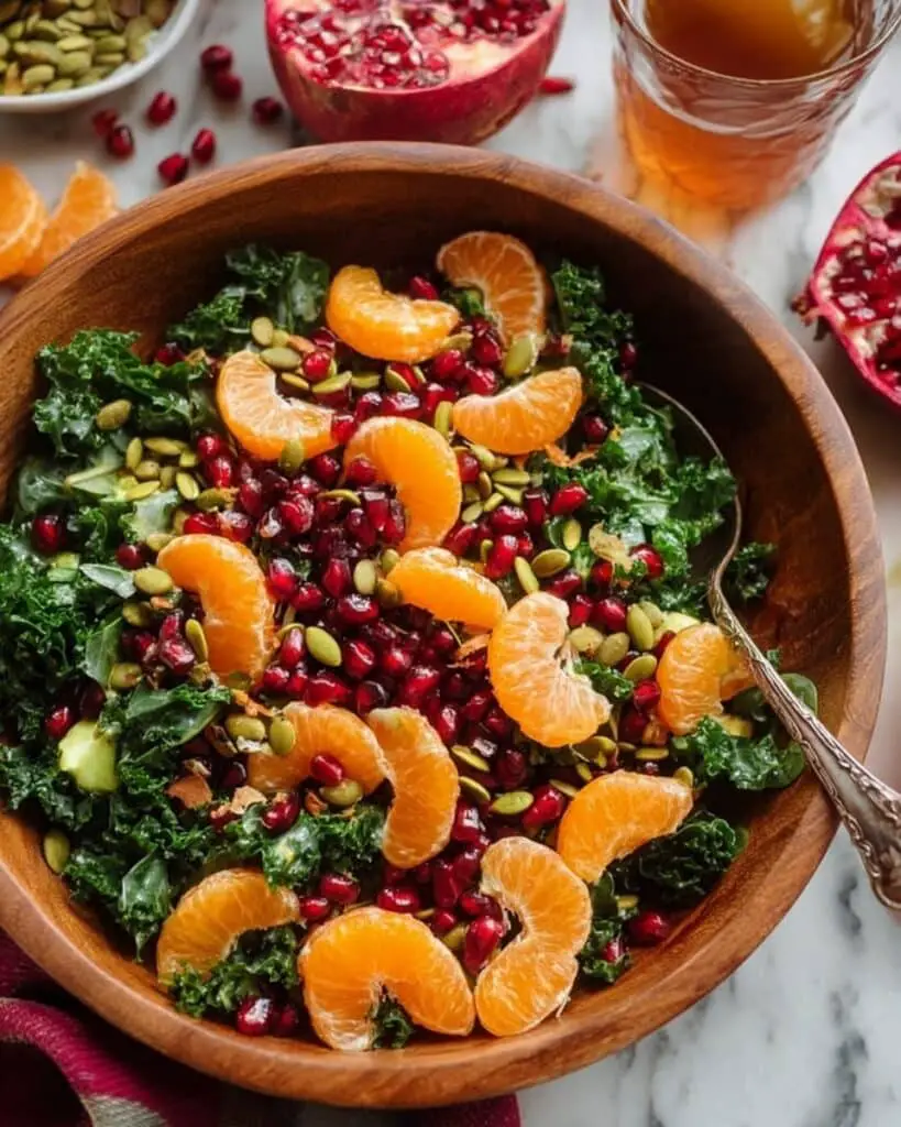 Citrus Pomegranate Kale Salad with Honey-Lemon Vinaigrette Recipe