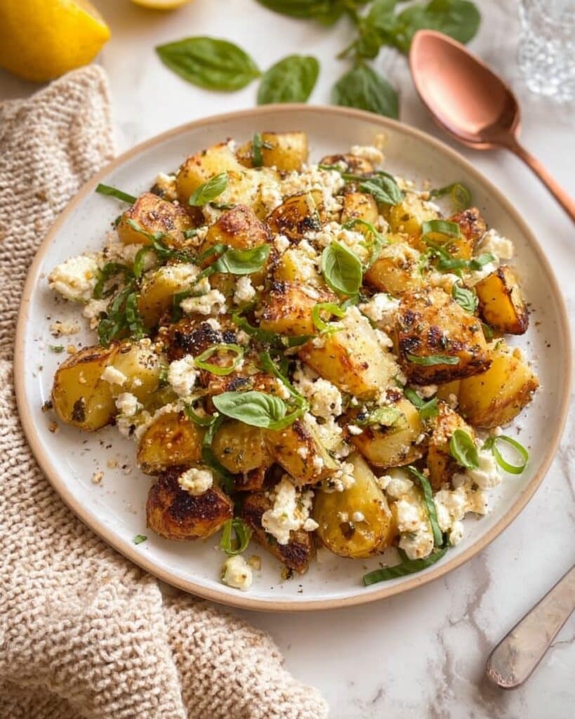Baked Feta Potatoes with Lemon, Basil, and Roasted Garlic Recipe