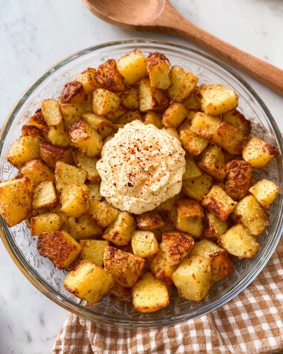 A wooden board lies on a white marbled surface, holding several food items. In the top left corner, there is a white block of cheese slightly opened from its paper wrapping. Next to it on the right, a small white bowl contains a mix of coarse salt and dried herbs. Below the bowl is a half lemon with its bright yellow inner flesh facing up. Near the middle of the board, a bulb of garlic is sliced horizontally, showing the round cloves inside. At the bottom left, another half lemon is visible with its yellow flesh clear. The rest of the board is covered with multiple diced yellow potatoes, showing smooth and firm textures. The arrangement showcases fresh and raw ingredients, all set on the rounded wooden board. photo taken with an iphone --ar 4:5 --v 7