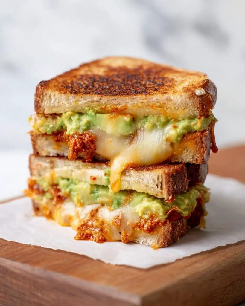 Garlicky Avocado Grilled Cheese with Tomato Pesto Recipe