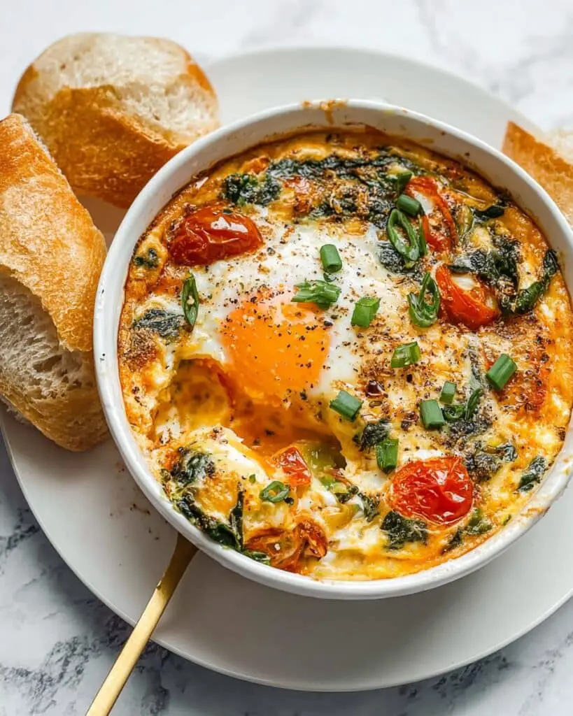 Baked Feta Eggs with Cherry Tomatoes and Spinach Recipe