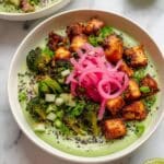 Gochujang Broccoli Tofu Bowl with Avocado Edamame Spread Recipe