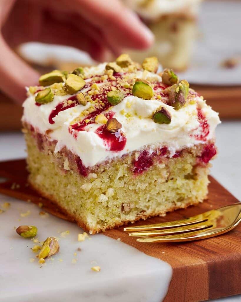Raspberry Pistachio Matcha Cake with Raspberry Swirl and Cream Frosting Recipe