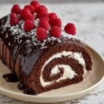 Chocolate Cake Roll with Raspberry and White Chocolate Garnish Recipe