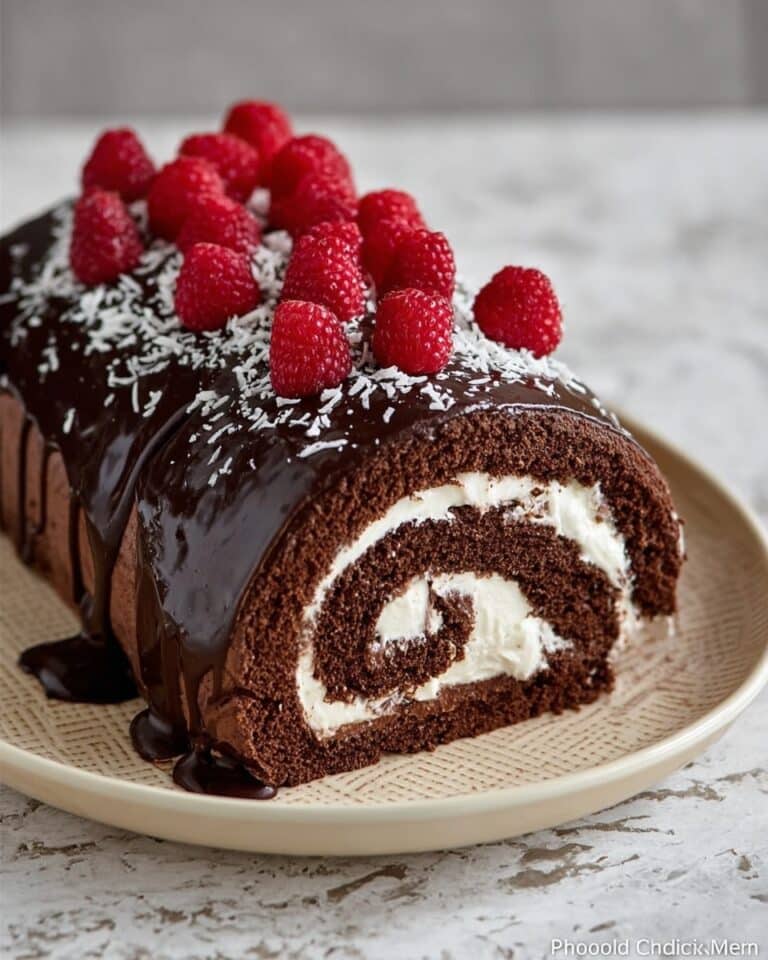 Chocolate Cake Roll with Raspberry and White Chocolate Garnish Recipe