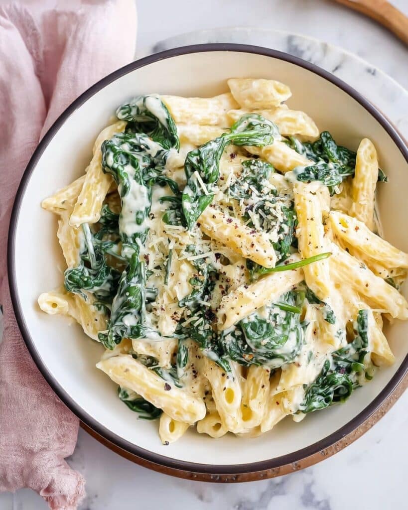 Pasta with Creamy Spinach Sauce and Parmesan Recipe