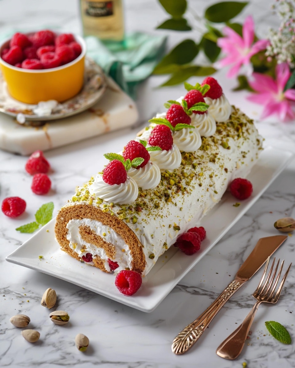 Patiswiss Raspberry Pistachio Raspberry Swiss Roll Cake – Elegant & Irresistible