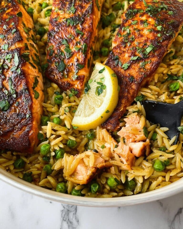 One-Pan Lemon Orzo with Salmon and Vegetables Recipe