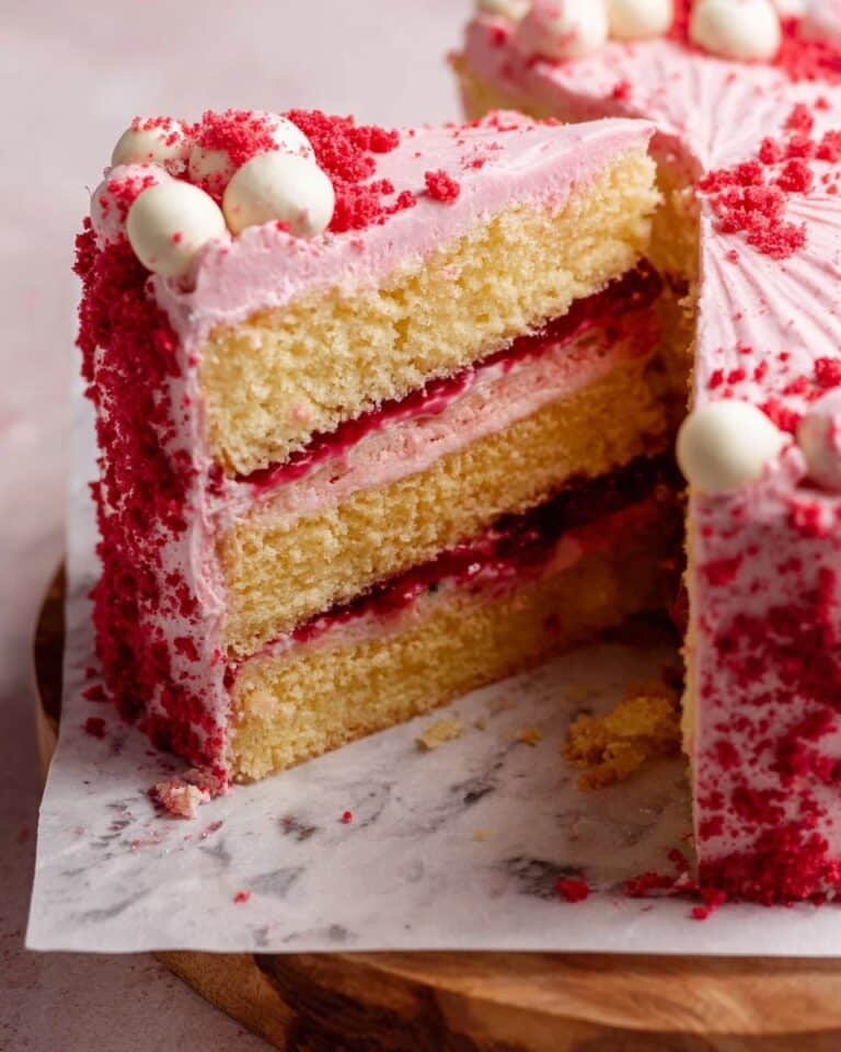 Moist Lemon Cake with Raspberry Swiss Meringue Buttercream Recipe