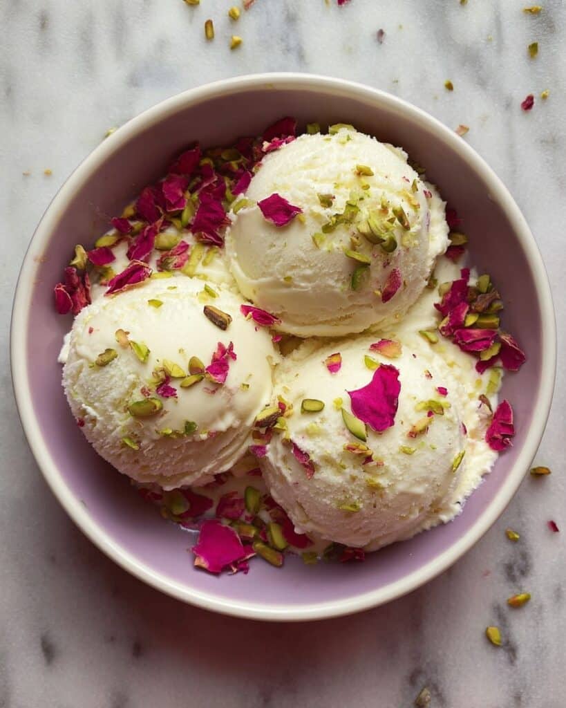 No Churn Pistachio Rose Water Ice Cream Recipe