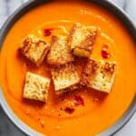 Roasted Vegetable Garlic Soup with Grilled Cheese Croutons Recipe